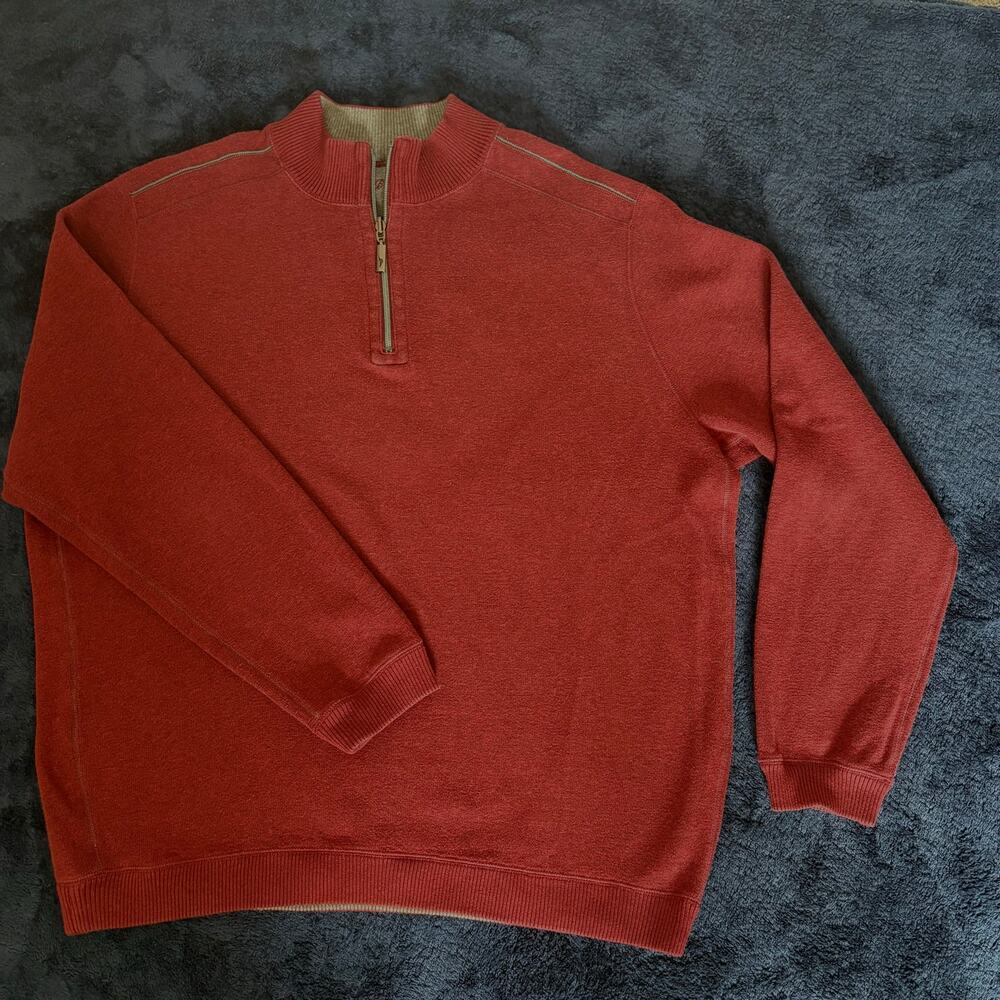 Tommy Bahama Reversible Quarter Zip Pullover Burgundy Gray Marlin Sweater XL/XXL